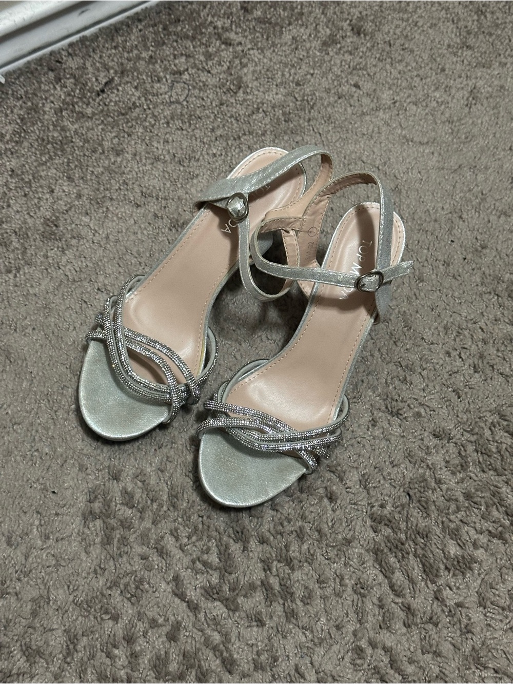 TOP Moda Silver Strappy Rhinestone Heeled Sandals
